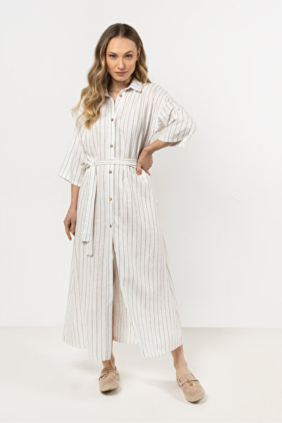 Awama Shirt dress A730, elegant, linen/viscose, white, XL INTL