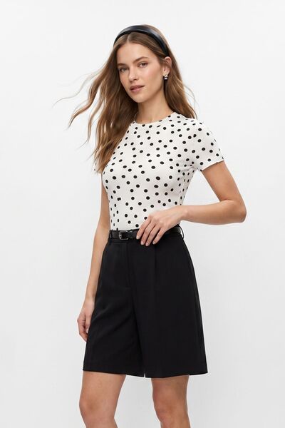Rays Tricou alb cu mânecă scurtă, cu decolteu rotund, cu buline, slim fit 2911