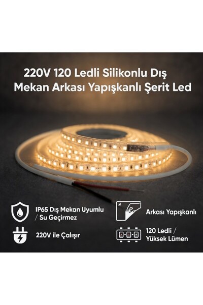AC AYDINLATMA 220V 120 LED Dış Mekan Şerit LED Gün Işığı Işık Arkası Yapışkan...