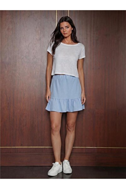 WeShaya Blue Ayrobin Flexible Textured High Waist Straight Cut Elastic Waist ...