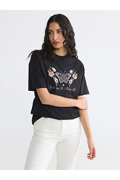 LC Waikiki Rmz Gi̇yi̇m Farkiyla Zero Roba Collar Printed Women's T-Shirt