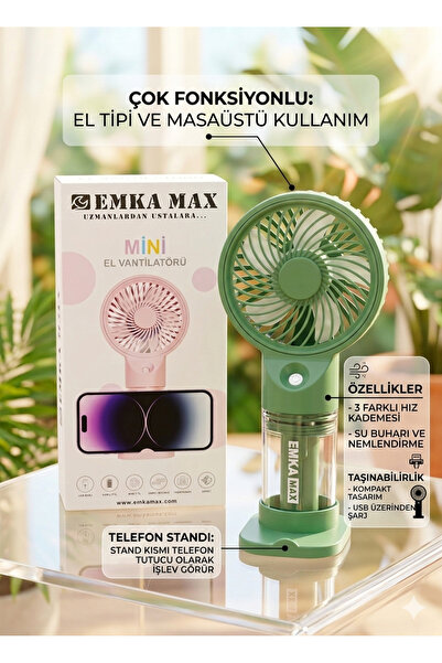 BESTTOYS Sulu Spreyli Mini El Vantilatörü - USB Şarjlı Masaüstü Standlı Soğut...