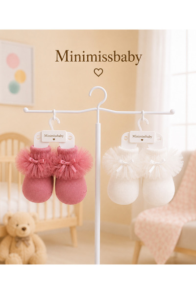 Minimissbaby Bow Detailed Tulle Baby Girl Socks Set of 2