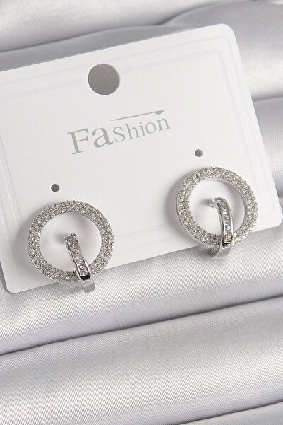 ETC Brass Silver Color Zircon Stone Hoop Model Women's Earrings 5886 - Miyng9...