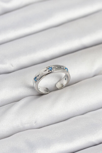 ETC Brass Silver Color Blue Zircon Stone Pole Star Model Women's Ring 5886 - ...