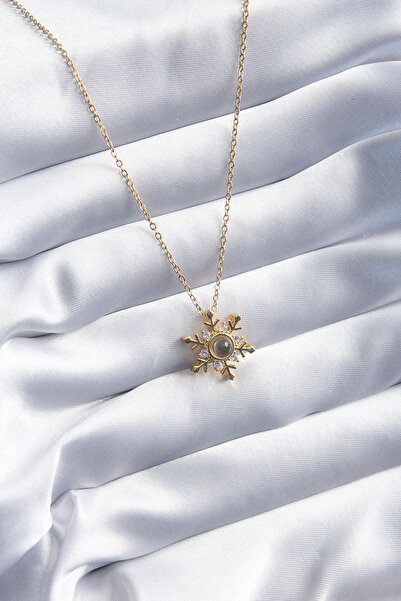 MEKs 316L Steel Gold Color Zircon Stone Snowflake Projection Model Women's Ne...
