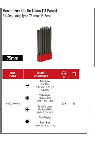 İzeltaş 75 MM UZUN BİTS UÇ TAKIMI ( 13 PARÇA )