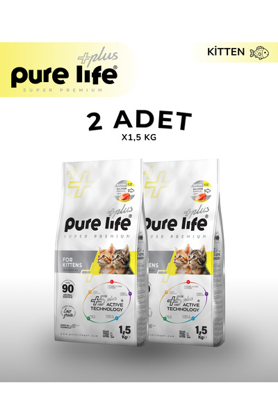 PureLife Pure Life Plus Kitten Somonlu Yavru Kedi Maması 1.5 KG x2