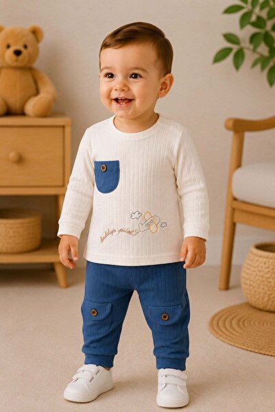 Baby Boy Airplane Embroidered Rib 2pcs Bottom Top Seasonal Set 3-12months old