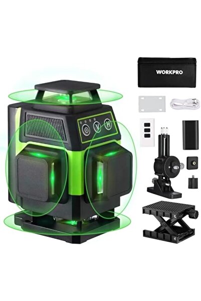 Workpro 3×360 °   مجموعة أدوات مستوى الليزر الأخضر ذاتي التسوية بـ 12 خطًا