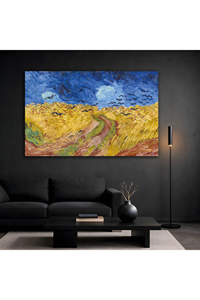 NERZEN HOME Vincent van Gogh Kargalı Buğday Tarlası Premium Dekoratif Cam Tablo