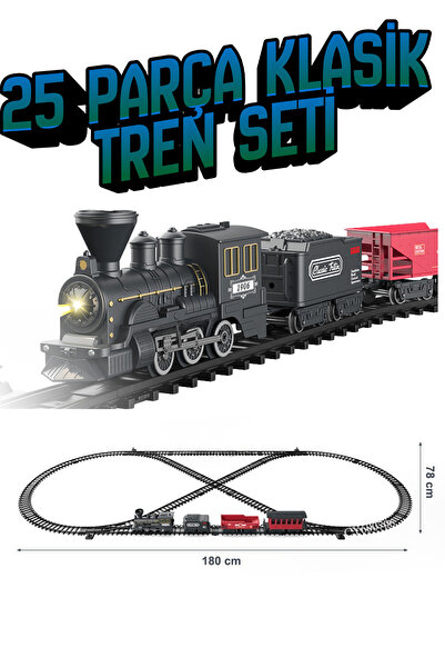 Olomo Buharlı Sesli ve Işıklı Klasik Tren Seti – 25 Parça Dev Demiryolu Oyun ...