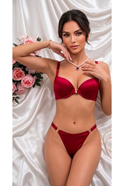FNUOO Violet Model V Detaylı Destekli Balenli Sütyen Takımı, Nefes Alan Micro...