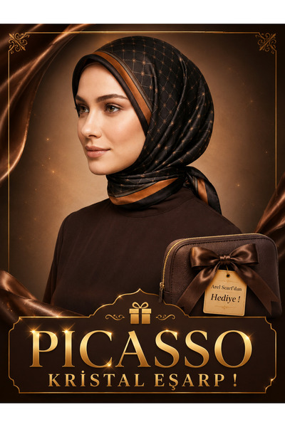 Picasso Silk-Look Brown Crystal Scarf – Twill Stylish Design 90X90