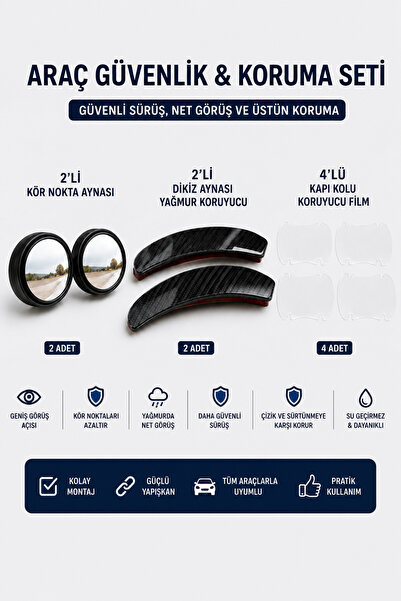 Kinlee Araç Koruma Seti Kör Nokta Aynası + Dikiz Aynası Yağmur Koruyucu + Kap...