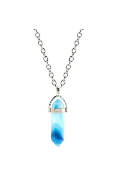 Zodyak Doğal Taş Blue Agate Natural Stone Necklace