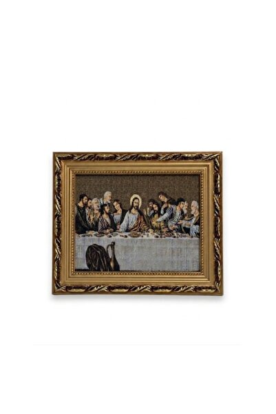 VERSET Textile Icon (Tapestry) Orthodox Last Supper, Gold Baroque Frame, 31x2...
