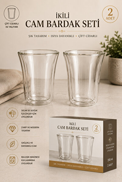 Bayguru Çift Cidarlı Isı Yalıtımlı Cam Bardak Seti 2’li 400Ml – Modern & Şık ...