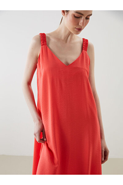 LC Waikiki Nevavm V-Neck Strap A-Line Dress with a Difference