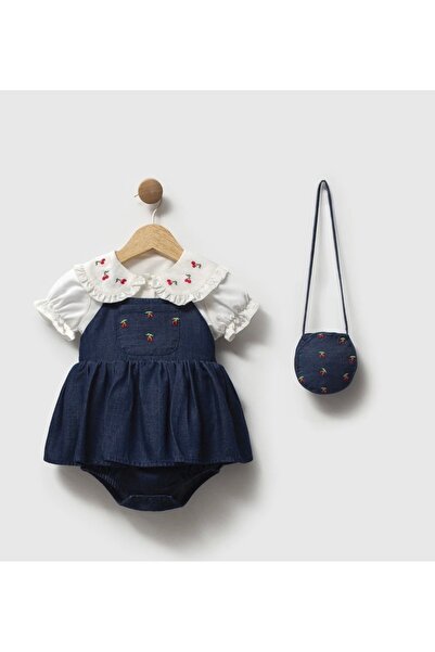 Alvadonna Cherry Embroidered Baby Collar Shirt Jumpsuit Baby Girl Double Set