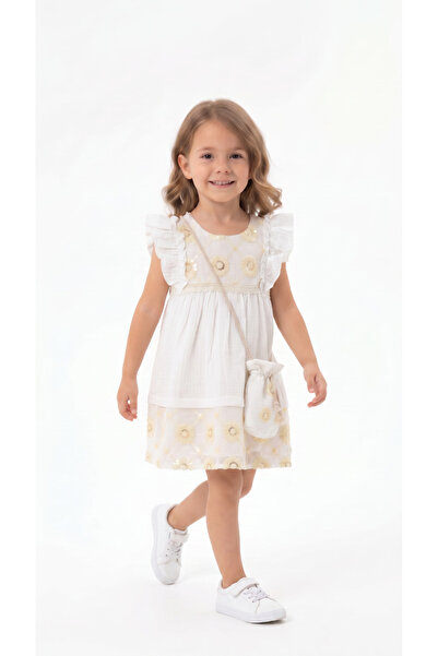 Mışıl Kids Floral Detailed Ruffle Bag Girls' Dress