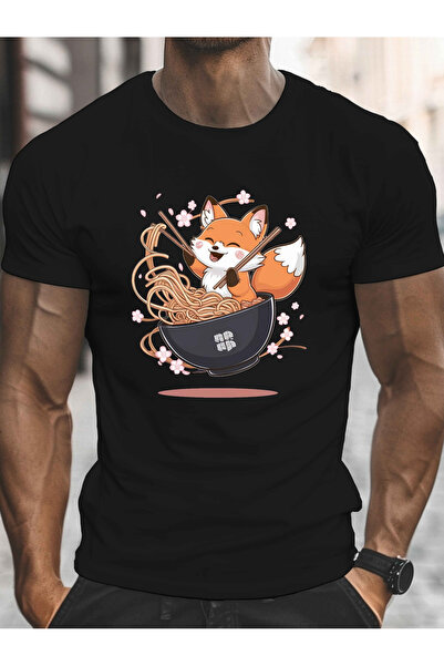 yiou trendy clothing تي شيرت رجالي من القطن الخالص مطبوع عليه صورة ثعلب يأكل ...