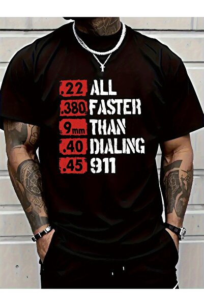 yiou trendy clothing تي شيرت رجالي أسود مطبوع بتصميم عصري
