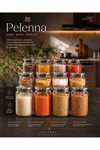 Pelenna 12 Adet 800 ml. Vakumlu Metal Kapaklı Cam Kavanoz Baharatlık,Şekerlik