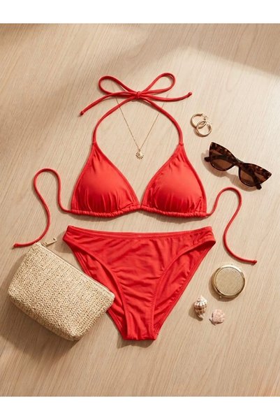 TEMSSHOP Summer-Ready Red Triangle Bikini Set – Flattering Fit, Comfortable and Stylish