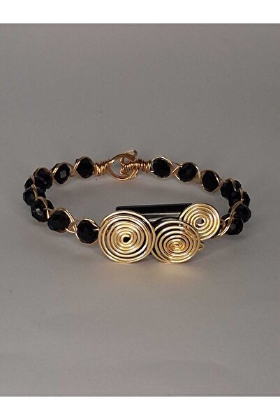 pollio accessorry 14 Ayar Altın Kaplama Siyah Akik Ve Çek Kristalli El Yapımı...