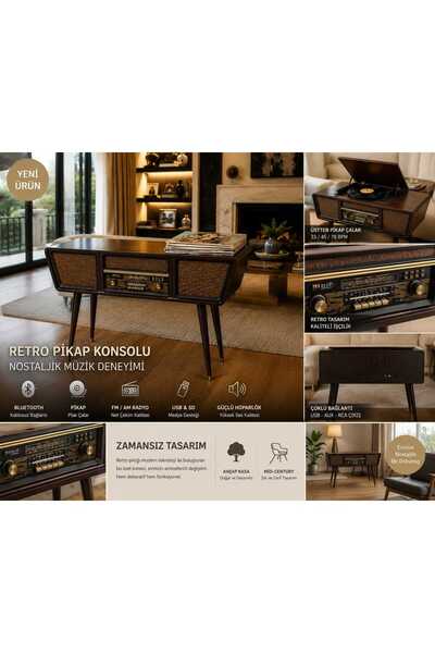 Banum Luxury Crownwell C0999 Standlı Ayaklı Ahşap Gramofon Pikap Plakçalar