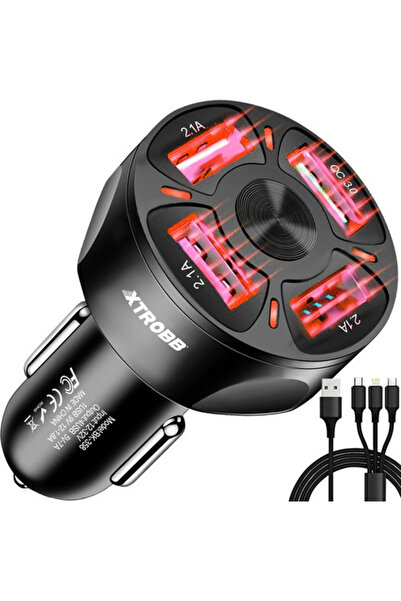 Xtrobb 19907 Încărcător auto 4x USB + Cablu 3-în-1 QC3.0, 12–32V