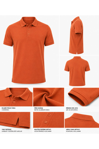 YUYİ Ji̇ber 100% Cotton Polo Collar Three Button Men's T-Shirt