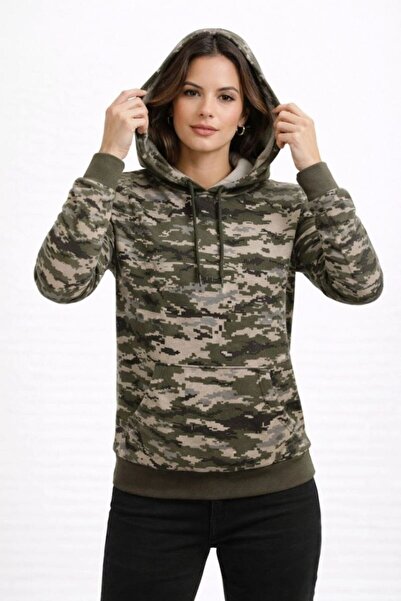Mariposa Secret Women's Camouflage Patterned 2 Thread 4 Season Hooded Kangaro...