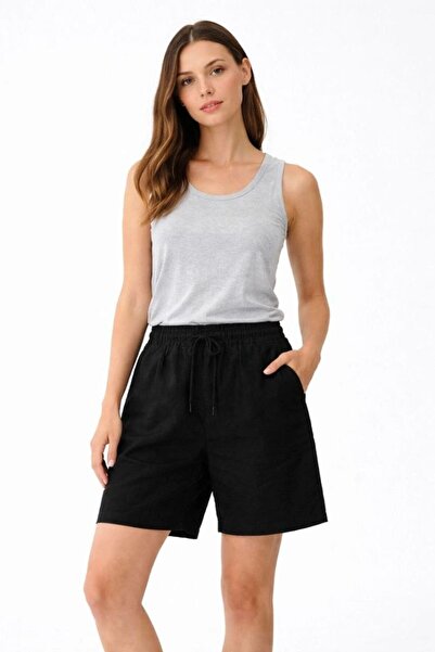Generic Brand Women's Linen Fabric Comfortable Cut Shorts with Pockets and El...