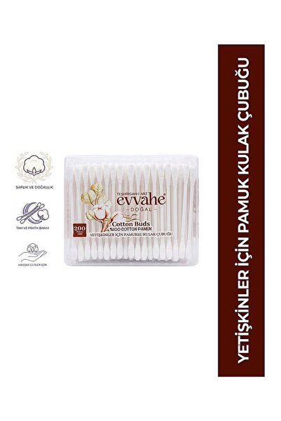 EVVAHE DOĞAL YETİŞKİN PAMUKLU KULAK TEMİZLEME ÇUBUĞU 200 ADET