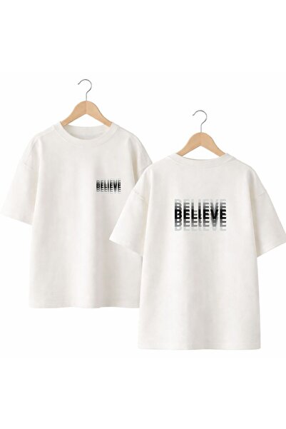 playwear تي شيرت بيليف بتصميم مطبوع على الظهر والصدر الأمامي، مصنوع من القطن ...