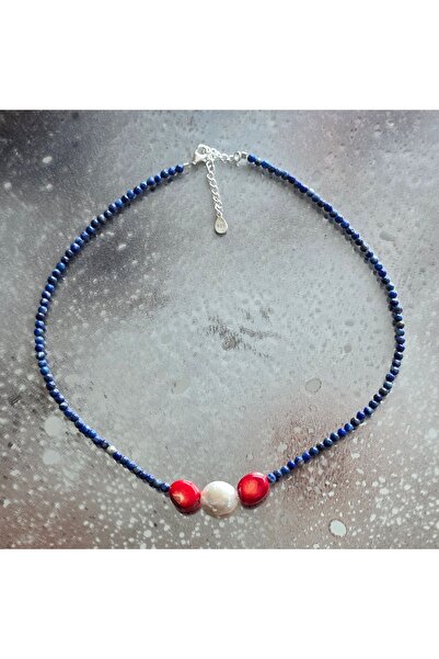 DRUZY Lapis lazuli necklace, Imperial coral, Blue #100