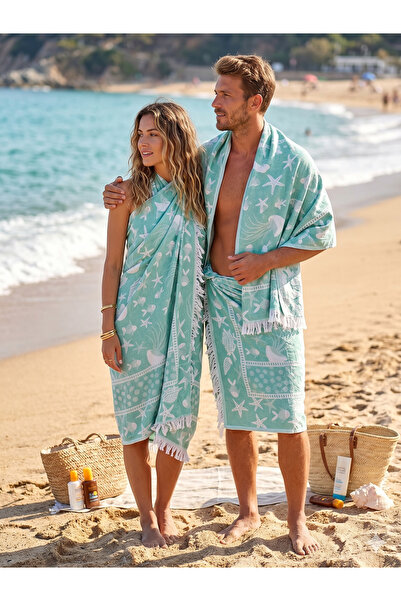 NOE-SOFT HOME Bathroom,Peştemal,Pareo,Beach Towel-Jacquard Seafood Themed Pat...