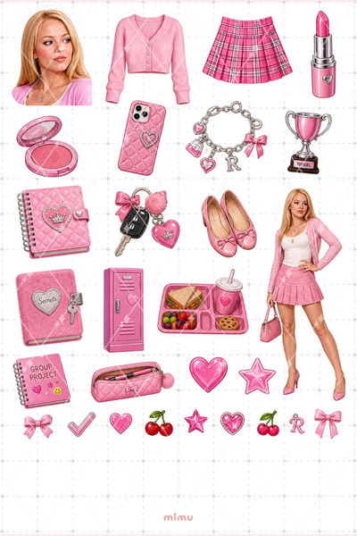 Mimu Art Studio Regina George Sticker Seti Pembe Okul Kızı Temalı Dekoratif 2...