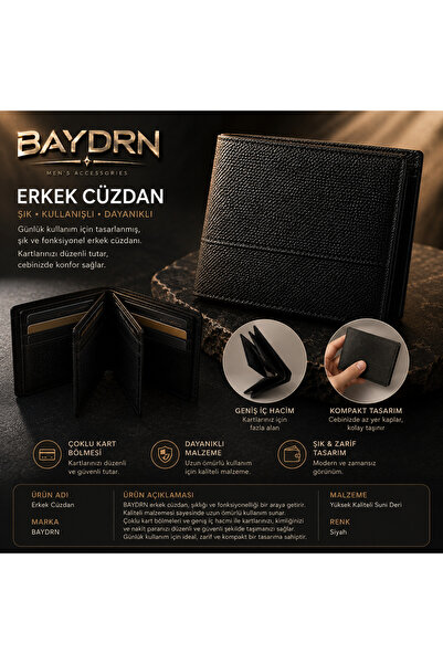 baydrn Men's Wallet Black Multi-Card Holder Stylish and Convenient Wallet