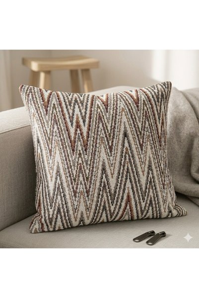 İFA Premium Woven Zigzag Patterned Cushion Cover Set of 2 – Luxury Jacquard Design Pillowcase (45X45 cm)