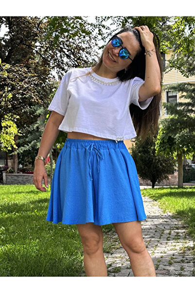 Burcu Özpıranga Lery Saks Astarlı Şort Etek (Görsellerde Ürün Ölçüleri Mevcut)