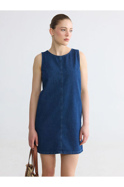 LC Waikiki Indigo Crew Neck Mini Jean Dress