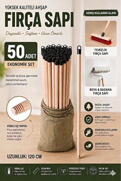 TrMuko High-Quality Eucalyptus Wood Brush Handle (120 cm) – Head with Screw a...