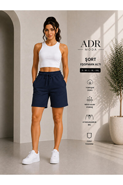 ADR MODA Lacivert Yan Cepli Yüksek Bel Şort