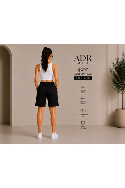 ADR MODA شورت أسود عالي الخصر مع جيوب جانبية