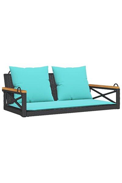 vidaxl Bancă de balansoar cu perne, negru, 109x62x40 cm, poliratan