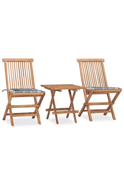 vidaxl Set mobilier exterior pliabil cu perne, 3 piese, lemn masiv tec