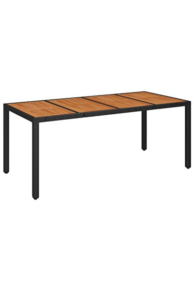 vidaxl Garden table with glass top, black, 190x90x75 cm, polyrattan